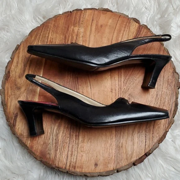 Etienne Aigner Black Leather Slingbacks Heels Size 8.5 M - Picture 4 of 8